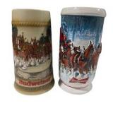Pair of Budweiser Clydesdale Beer Steins Anheuser-Busch Horse Team Holiday Lot