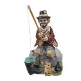 Melody In Motion Hand Painted Porcelain Fishing Figurine With Cat