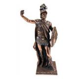 Copper-Tone Roman Soldier Warrior Statue With Shield & Helmet