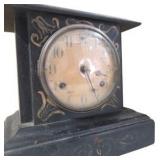 Vintage Black Mantel Clock With Decorative Gold Scroll Accents