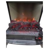 Black Electric Fireplace Stove Heater with Faux Logs, Glass Doors & Flame Effect - Working