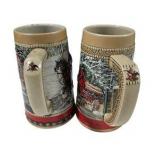 Pair of 1988 Budweiser Holiday Beer Steins Clydesdale Horse Anheuser-Busch C Series