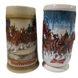Pair of Budweiser Clydesdale Beer Steins Anheuser-Busch Horse Team Holiday Lot