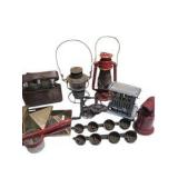 Vintage Household & Camping Decor Lot – Lanterns, Flask Set, Bells, Toaster, Brass Pieces
