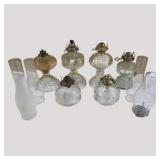Vintage Glass Oil Lamp Lot With Chimneys Burners & Bases