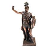 Copper-Tone Roman Soldier Warrior Statue With Shield & Helmet