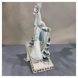 Pair of White Santa With Reindeer Winter stocking hanger Figurines – Blue/White Christmas Décor