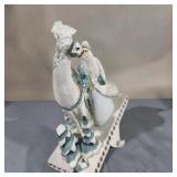 Pair of White Santa With Reindeer Winter stocking hanger Figurines – Blue/White Christmas Décor