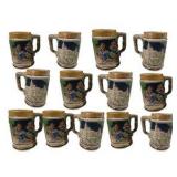 Set of 13 Ceramic Beer Stein Mugs Raised Pub Scene