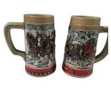 Pair of 1988 Budweiser Holiday Beer Steins Clydesdale Horse Anheuser-Busch C Series
