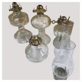Vintage Glass Oil Lamp Lot With Chimneys Burners & Bases