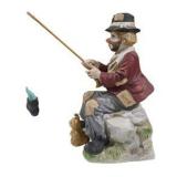 Melody In Motion Hand Painted Porcelain Fishing Figurine With Cat