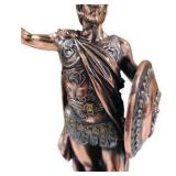 Copper-Tone Roman Soldier Warrior Statue With Shield & Helmet