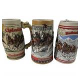 3 Budweiser Clydesdale Beer Steins Anheuser-Busch Collector Series Holiday Lot