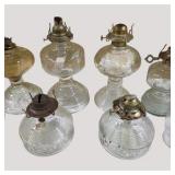 Vintage Glass Oil Lamp Lot With Chimneys Burners & Bases