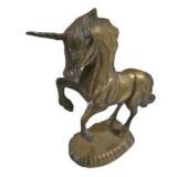 Brass Unicorn/Pegasus Figures & Black Moose Head Wall Hook Lot