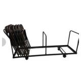 6 Brown Metal Folding Chairs With Rolling Storage Cart