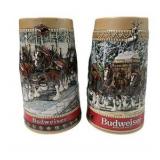 Pair of 1988 Budweiser Holiday Beer Steins Clydesdale Horse Anheuser-Busch C Series