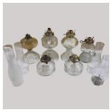 Vintage Glass Oil Lamp Lot With Chimneys Burners & Bases