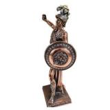 Copper-Tone Roman Soldier Warrior Statue With Shield & Helmet