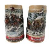 Pair of 1988 Budweiser Holiday Beer Steins Clydesdale Horse Anheuser-Busch C Series