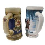 Pair of Budweiser Clydesdale Beer Steins Anheuser-Busch Horse Team Holiday Lot