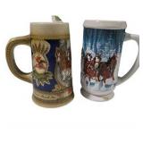 Pair of Budweiser Clydesdale Beer Steins Anheuser-Busch Horse Team Holiday Lot