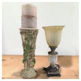Decorative Table Lamp & Tall Bamboo Vines Bird design Candle Holder Lot