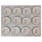 Scio Pottery Dorset China Set with Pink Roses and Platinum Edge - 12 Place Setting