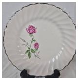 Scio Pottery Dorset China Set with Pink Roses and Platinum Edge - 12 Place Setting
