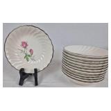 Scio Pottery Dorset China Set with Pink Roses and Platinum Edge - 12 Place Setting