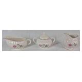 Scio Pottery Dorset China Set with Pink Roses and Platinum Edge - 12 Place Setting