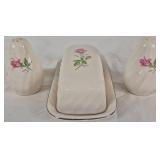 Scio Pottery Dorset China Set with Pink Roses and Platinum Edge - 12 Place Setting