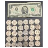 United States Bicentennial Coin Lot 1 - 30 Bicentennial Quarters and 1976 $2 Bill
