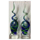 Pair of Mouth Blown Murano Style Art Glass Sculptures by Badash Crystal