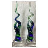 Pair of Mouth Blown Murano Style Art Glass Sculptures by Badash Crystal