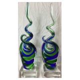 Pair of Mouth Blown Murano Style Art Glass Sculptures by Badash Crystal