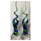 Pair of Mouth Blown Murano Style Art Glass Sculptures by Badash Crystal