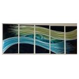 NEW Metal Art 5 Panel Handcrafted Aluminum 3D Artwork - Black, Yellow and Teal
