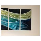 NEW Metal Art 5 Panel Handcrafted Aluminum 3D Artwork - Black, Yellow and Teal
