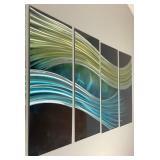NEW Metal Art 5 Panel Handcrafted Aluminum 3D Artwork - Black, Yellow and Teal