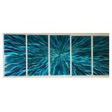 5 Panel Blue 3D Metal Art Handcrafted Aluminum