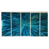 Blue Cosmic Energy Metal Wall Art Handcrafted Aluminum - 5 Panels