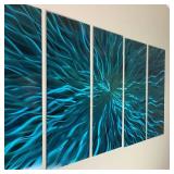 Blue Cosmic Energy Metal Wall Art Handcrafted Aluminum - 5 Panels