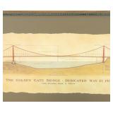 1999 Famous Bridge Framed Art Print of the Golden Gate Bridge Architectural Drawing- Printed on Hand Torn Paper and Floated on Matboard by Dayton Hudson