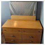 MCM 6 Drawer Blonde Wood Dresser with Beveled Mirror and Matching Full Size Headboard and Nectar Full Mattress