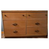 MCM 6 Drawer Blonde Wood Dresser with Beveled Mirror and Matching Full Size Headboard and Nectar Full Mattress