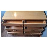 MCM 6 Drawer Blonde Wood Dresser with Beveled Mirror and Matching Full Size Headboard and Nectar Full Mattress