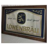 Vintage Lowenbrau Dark Special Bar Mirror and 1992 St Pauli Girl Tin Embossed Beer Sign