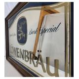 Vintage Lowenbrau Dark Special Bar Mirror and 1992 St Pauli Girl Tin Embossed Beer Sign